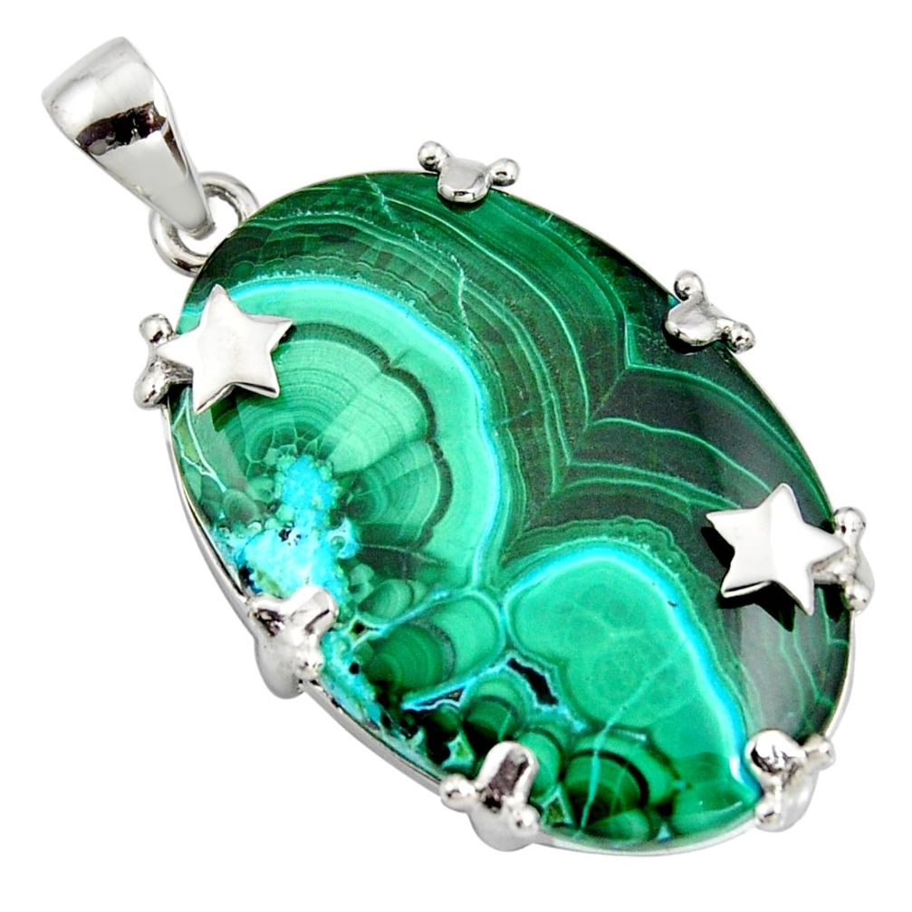 41.11cts natural green malachite in chrysocolla 925 silver star pendant r8228