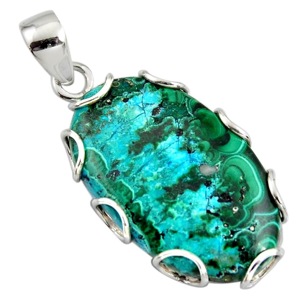 27.49cts natural green malachite in chrysocolla 925 silver pendant r8231