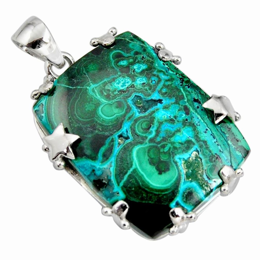 925 silver 41.11cts natural green malachite in chrysocolla star pendant r8240