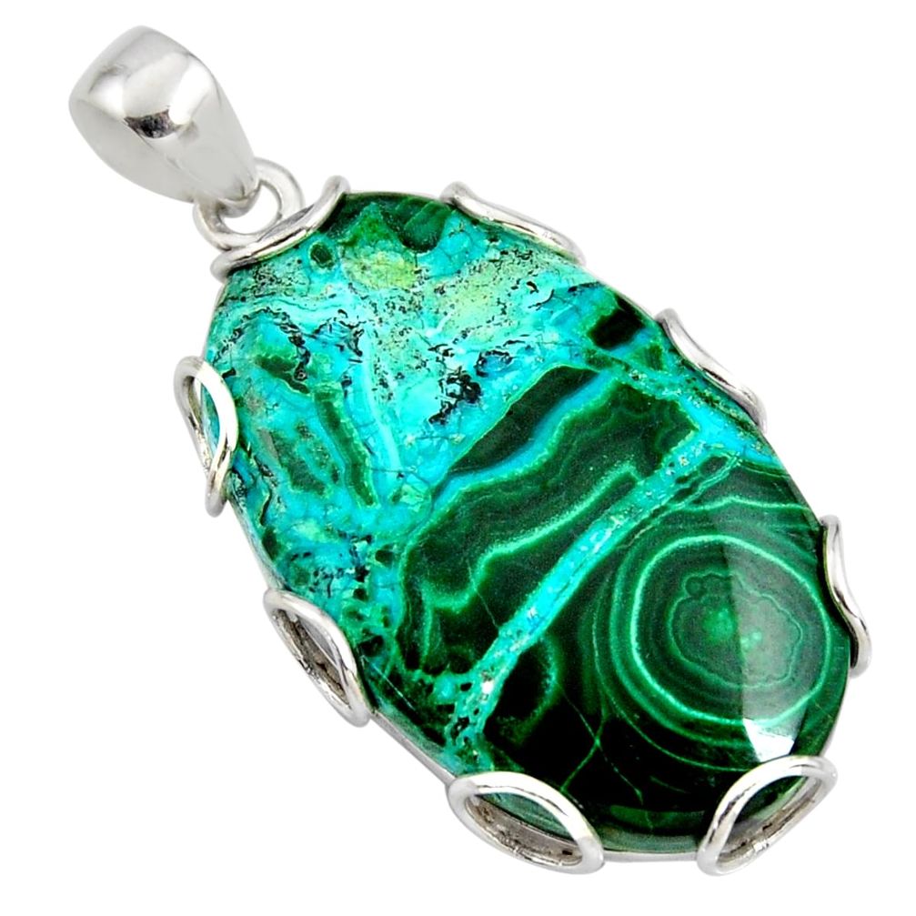 925 silver 35.47cts natural green malachite in chrysocolla oval pendant r8249