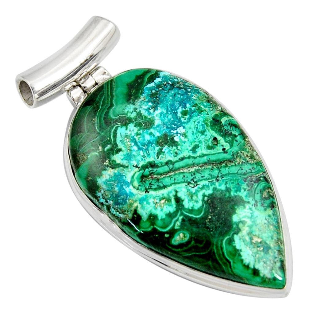 32.14cts natural green malachite in chrysocolla 925 silver pendant r8254