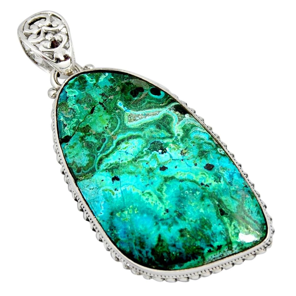 42.76cts natural green malachite in chrysocolla 925 silver pendant r8258