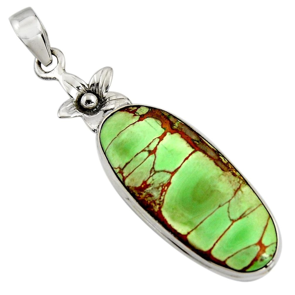 925 sterling silver 14.47cts natural green variscite oval flower pendant r8264