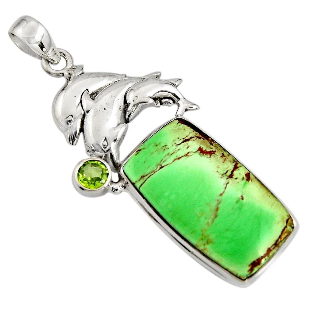 925 silver 29.22cts natural green variscite peridot round dolphin pendant r8267