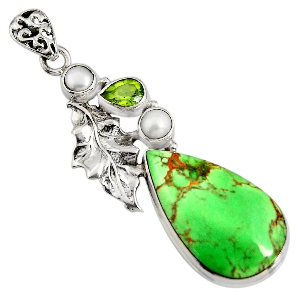 21.48cts natural green variscite peridot 925 silver deltoid leaf pendant r8272