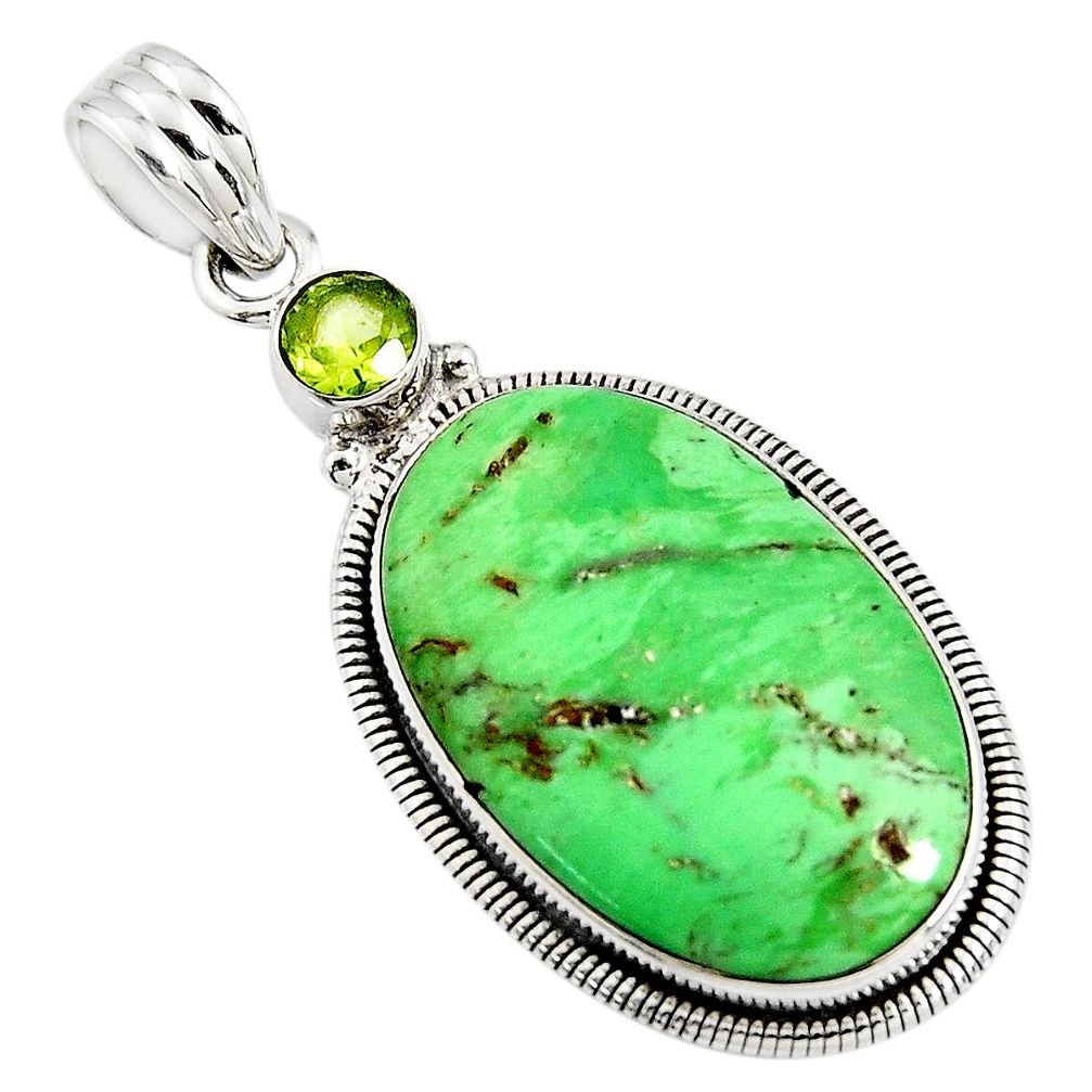 925 sterling silver 17.57cts natural green variscite oval peridot pendant r8291