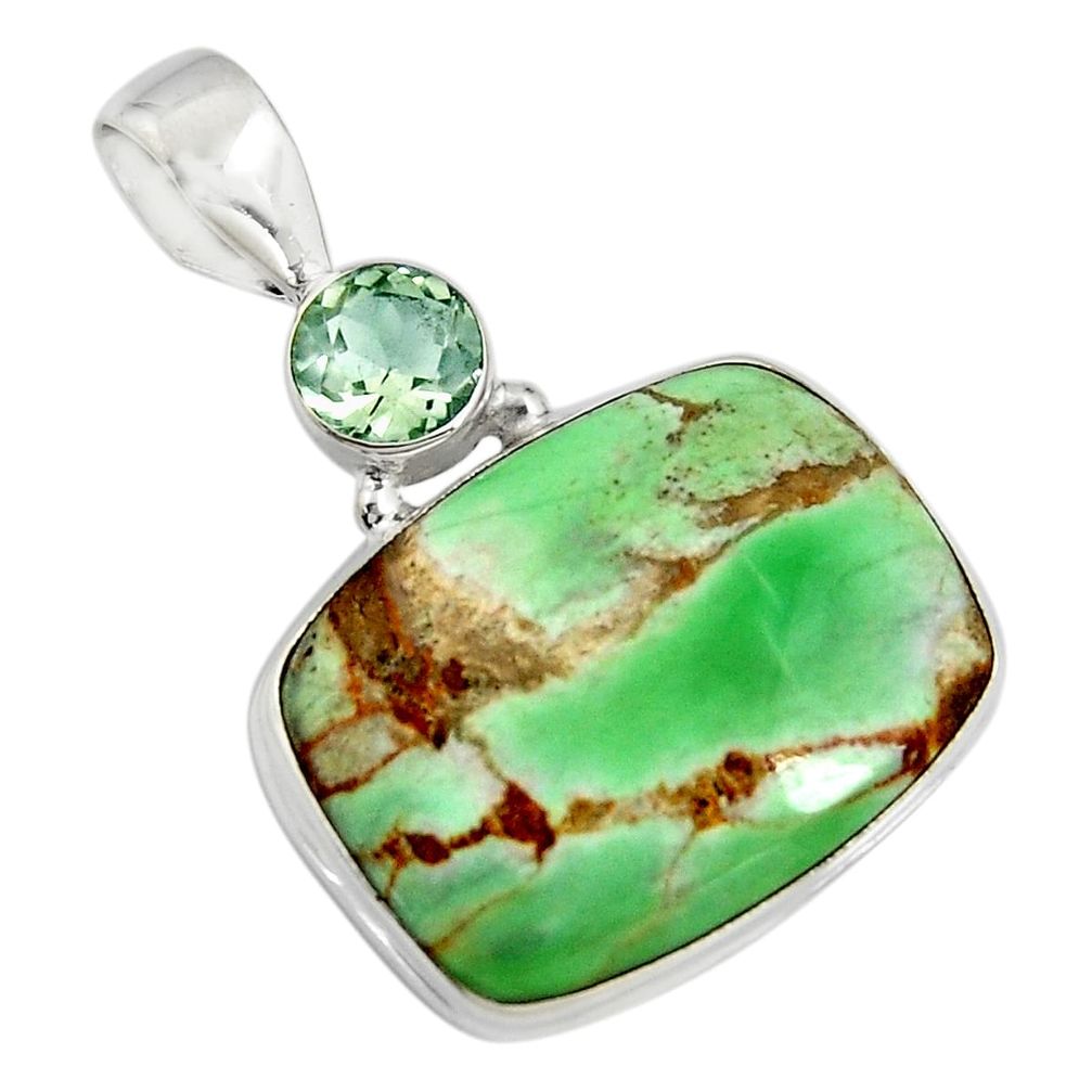 15.65cts natural green variscite amethyst 925 sterling silver pendant r8292