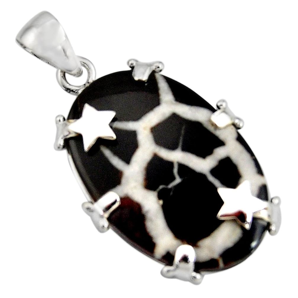22.09cts natural black septarian gonads 925 sterling silver star pendant r8301