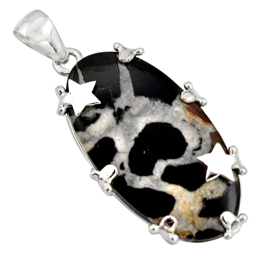 25.28cts natural black septarian gonads 925 sterling silver star pendant r8302