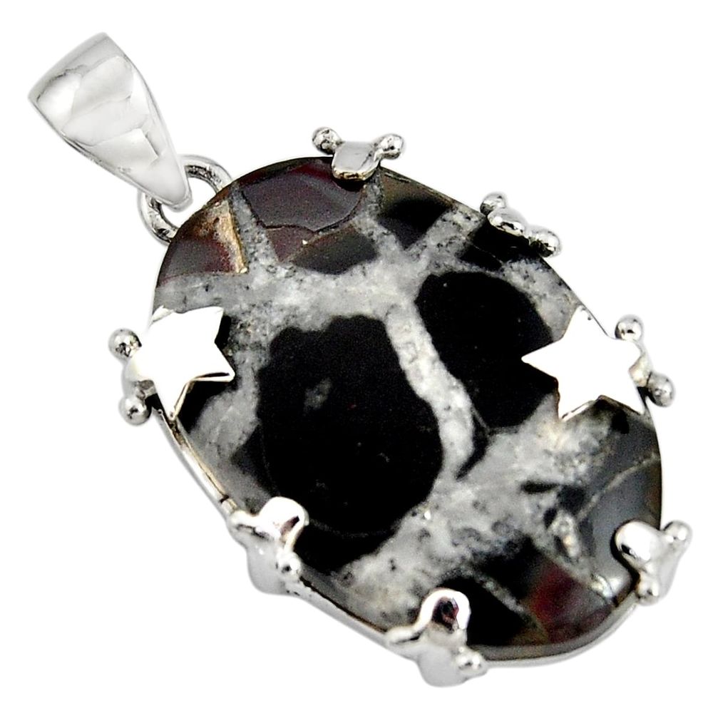 26.85cts natural black septarian gonads 925 sterling silver star pendant r8310
