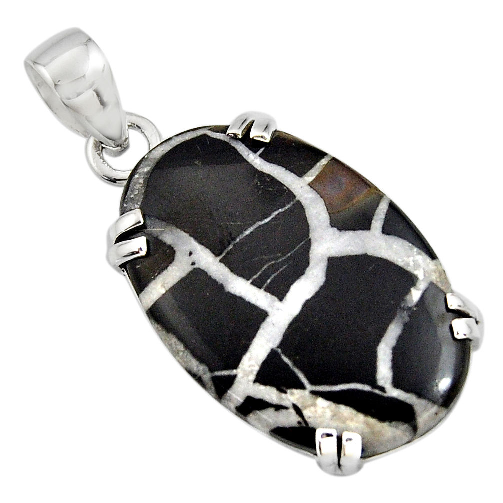 19.29cts natural black septarian gonads 925 sterling silver pendant r8321
