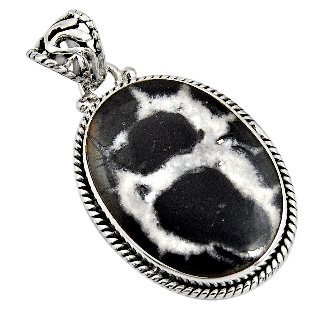 24.00cts natural black septarian gonads 925 sterling silver pendant r8332