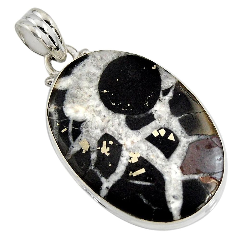 20.88cts natural black septarian gonads 925 sterling silver pendant r8335