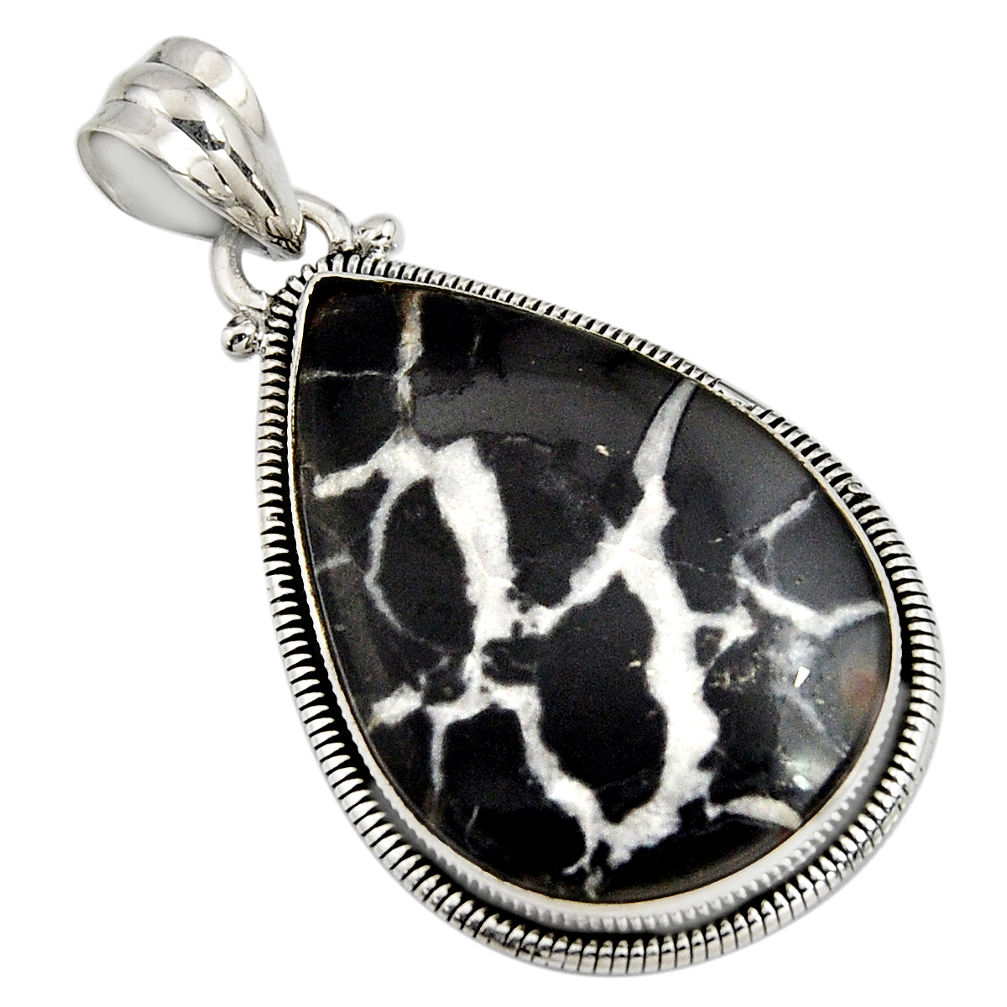 23.95cts natural black septarian gonads 925 sterling silver pendant r8336