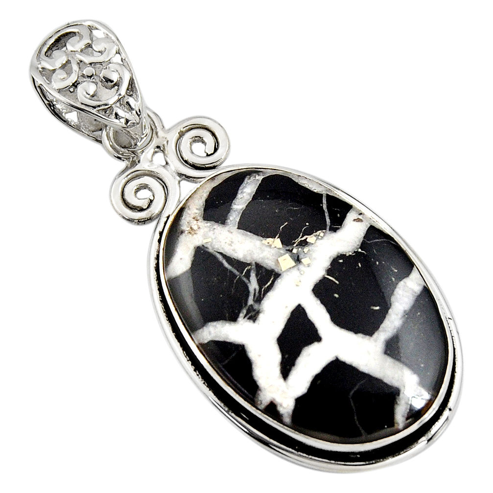 28.08cts natural black septarian gonads 925 sterling silver pendant r8338