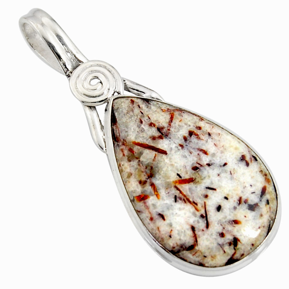 17.18cts natural bronze astrophyllite (star leaf) pear 925 silver pendant r8365