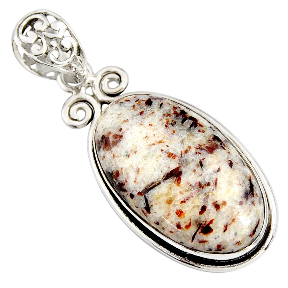 26.16cts natural bronze astrophyllite (star leaf) 925 silver pendant r8369