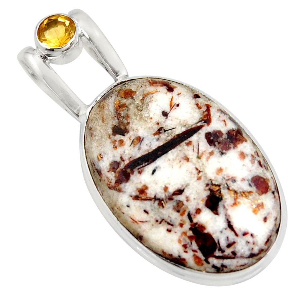 24.38cts natural bronze astrophyllite (star leaf) citrine silver pendant r8375