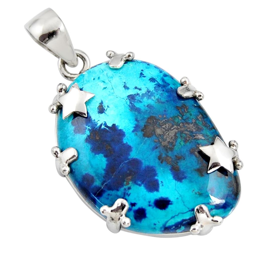 33.21cts natural blue shattuckite 925 sterling silver star pendant jewelry r8382