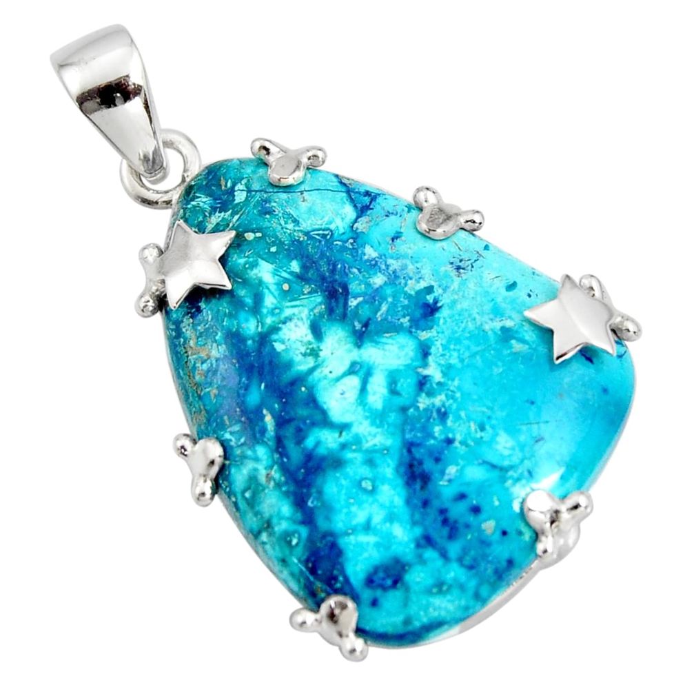 29.75cts natural blue shattuckite 925 sterling silver star pendant jewelry r8391