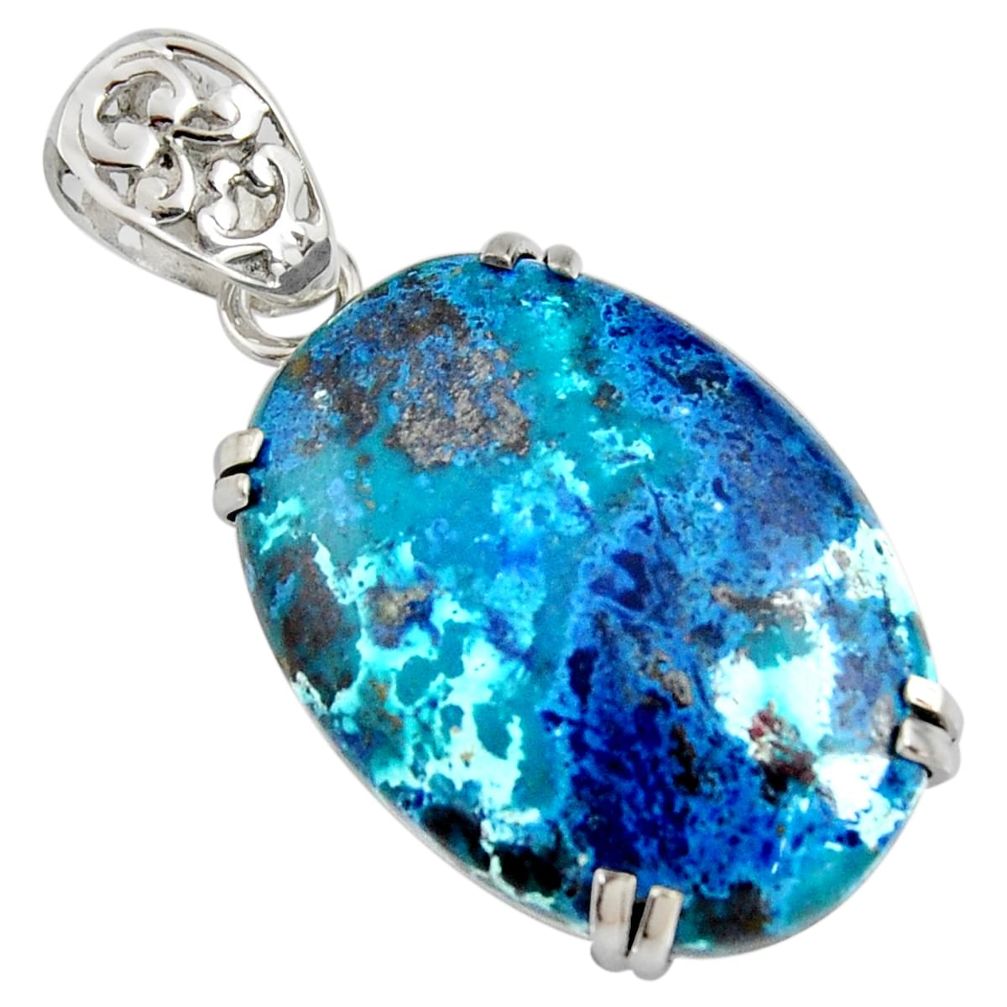 925 sterling silver 28.68cts natural blue shattuckite oval pendant jewelry r8410