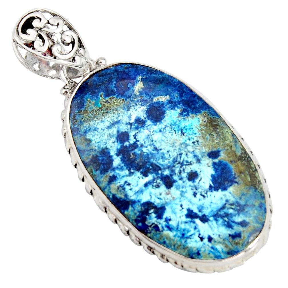 24.84cts natural blue shattuckite 925 sterling silver pendant jewelry r8417