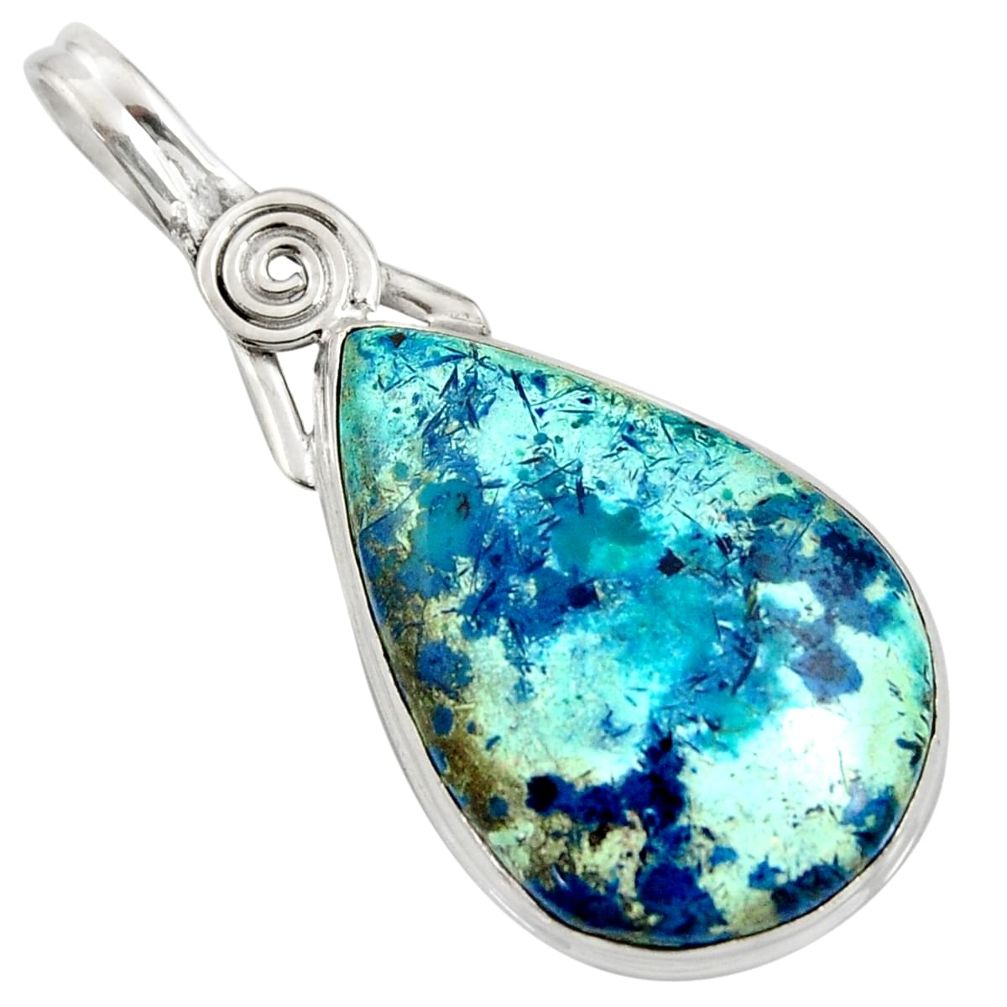 925 sterling silver 19.23cts natural blue shattuckite pear pendant jewelry r8418