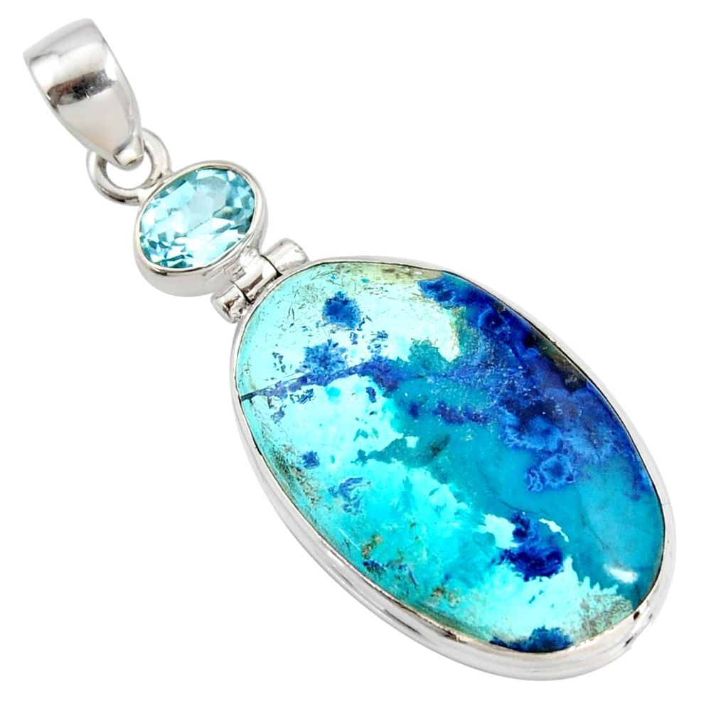 925 sterling silver 21.48cts natural blue shattuckite oval topaz pendant r8419
