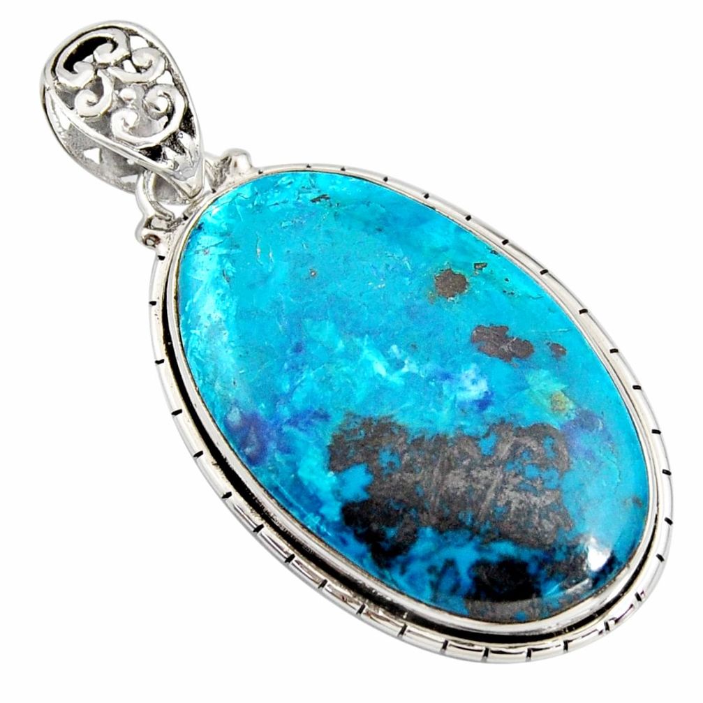 30.86cts natural blue shattuckite 925 sterling silver pendant jewelry r8439