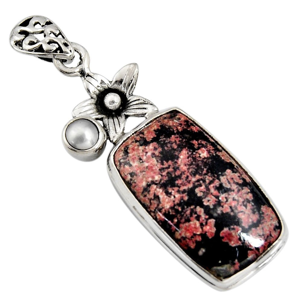14.90cts natural pink firework obsidian pearl 925 silver flower pendant r8451