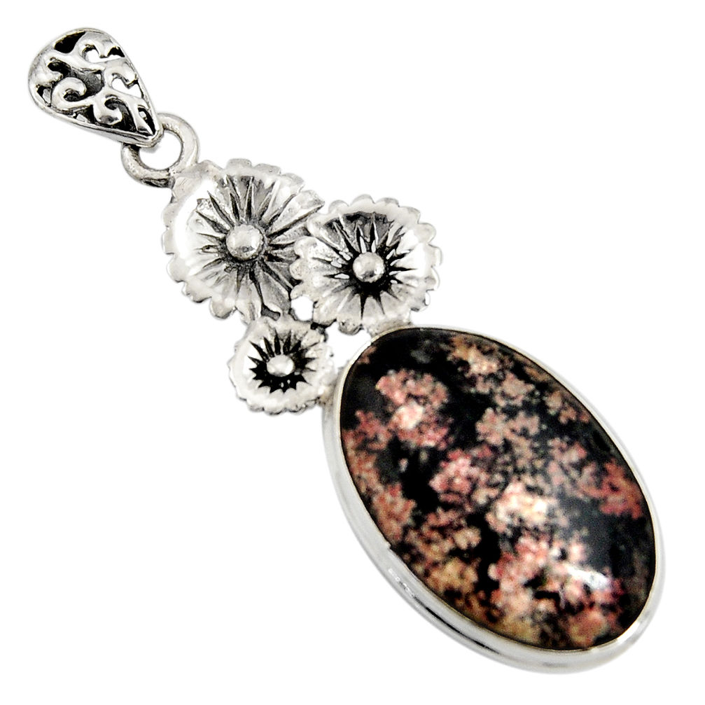 925 sterling silver 14.47cts natural pink firework obsidian flower pendant r8460