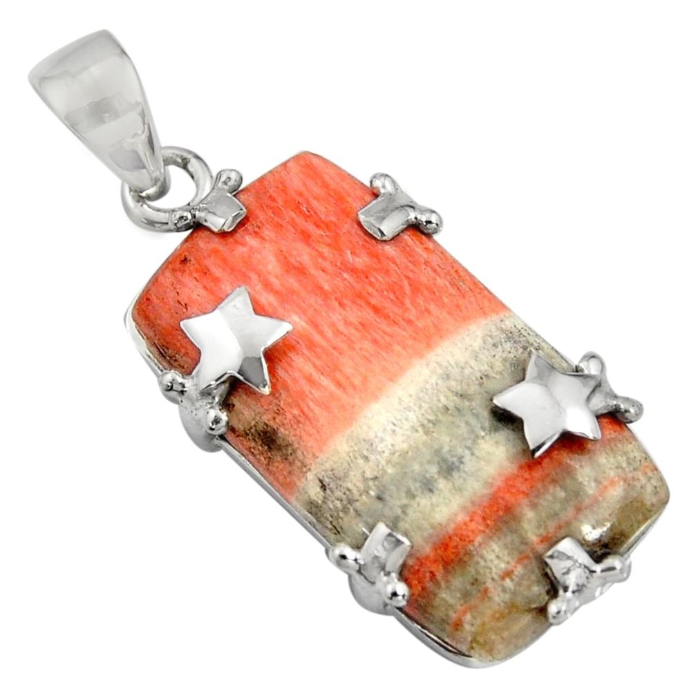 925 sterling silver 29.09cts natural orange celestobarite star pendant r8484