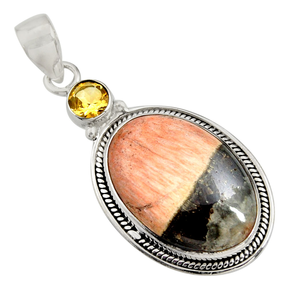 925 sterling silver 26.16cts natural orange celestobarite citrine pendant r8488