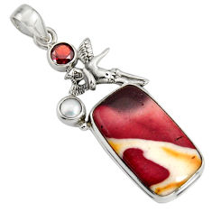 17.69cts natural brown mookaite 925 silver angel wings fairy pendant r8541