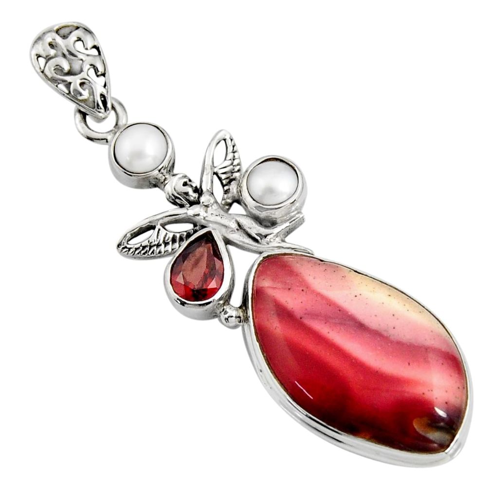 925 sterling silver 18.94cts natural brown mookaite garnet pearl pendant r8558