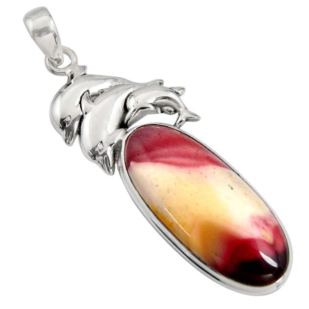 28.87cts natural brown mookaite 925 sterling silver dolphin pendant r8560