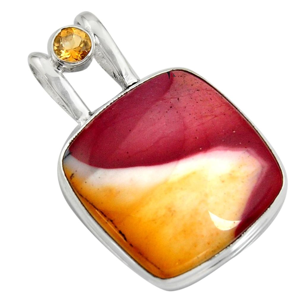 925 sterling silver 24.38cts natural brown mookaite yellow citrine pendant r8577