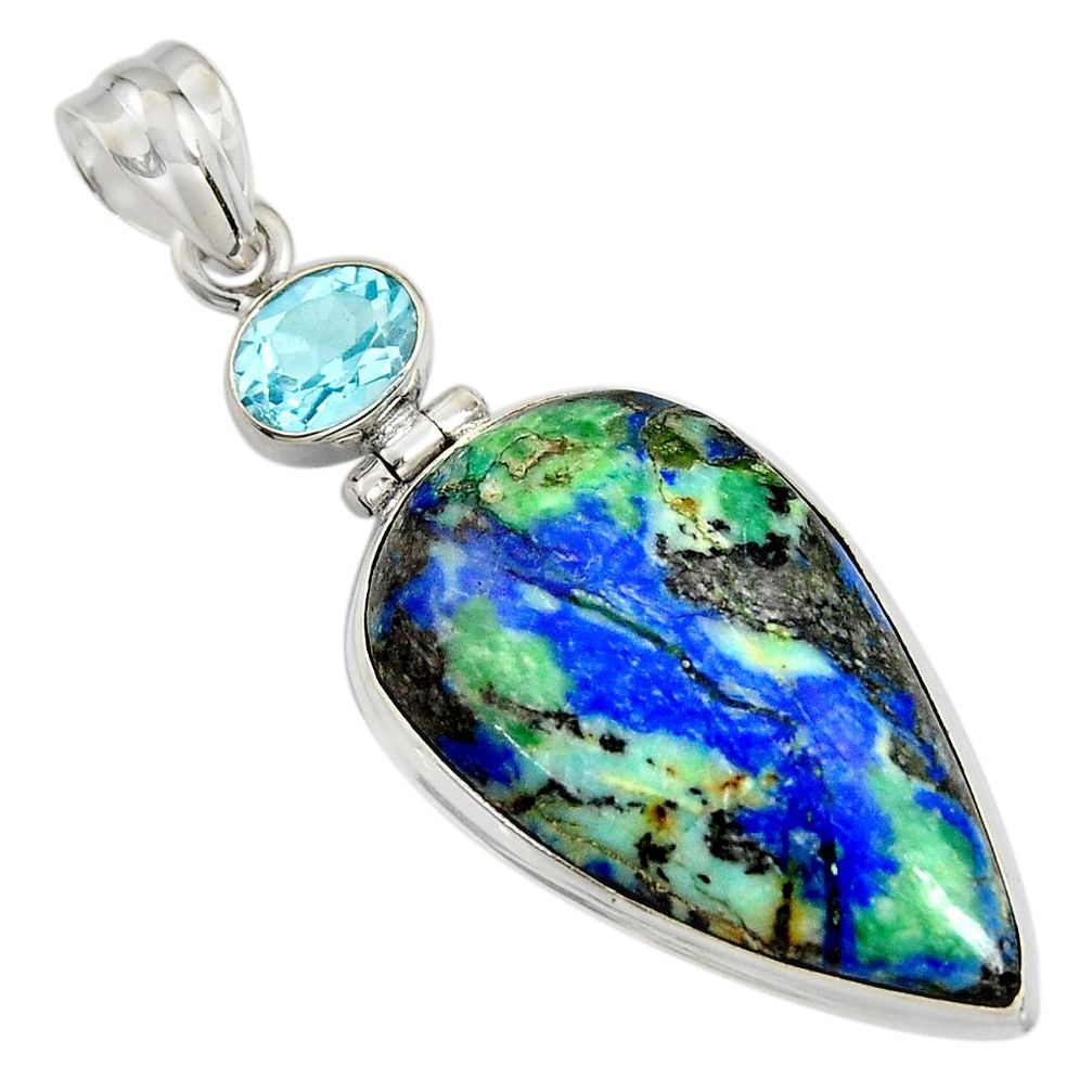 30.40cts natural blue turquoise azurite topaz 925 sterling silver pendant r8581