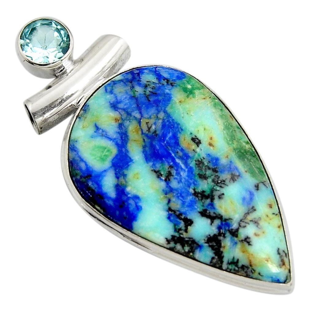 925 sterling silver 30.88cts natural blue turquoise azurite topaz pendant r8598