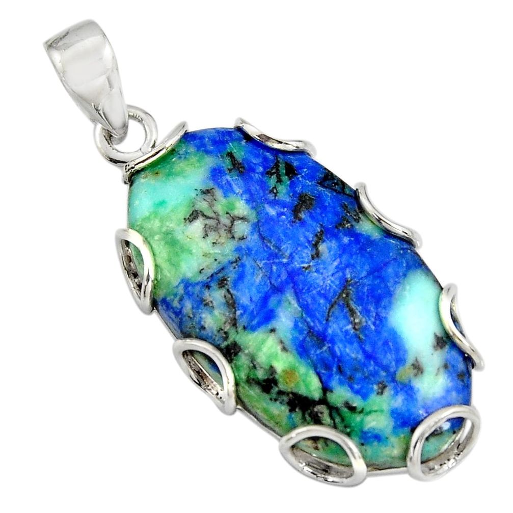 30.39cts natural blue turquoise azurite 925 sterling silver pendant r8600