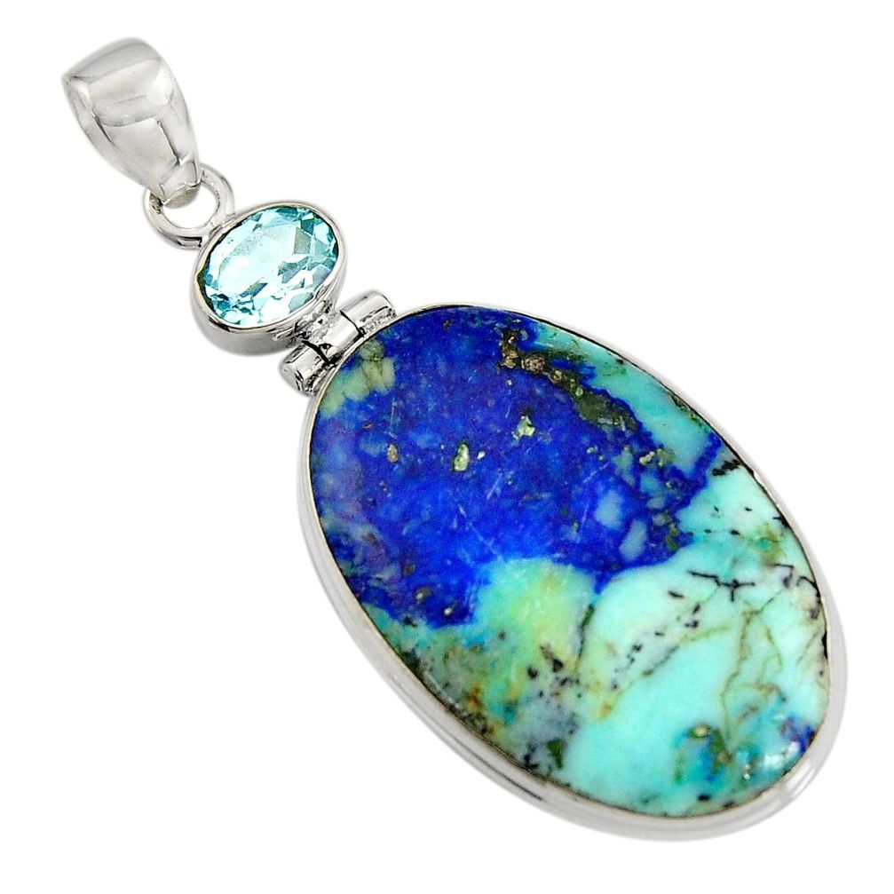 28.08cts natural blue turquoise azurite topaz 925 sterling silver pendant r8601