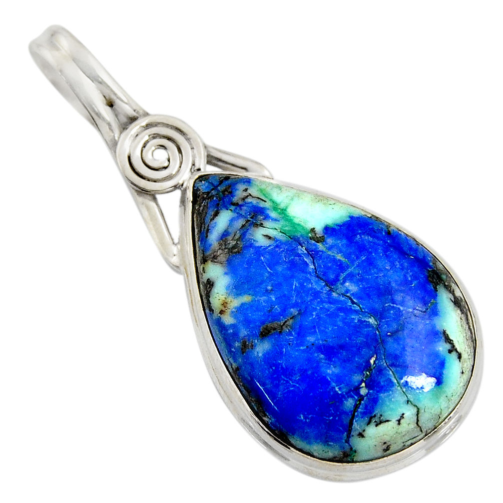 925 sterling silver 26.54cts natural blue turquoise azurite pear pendant r8607