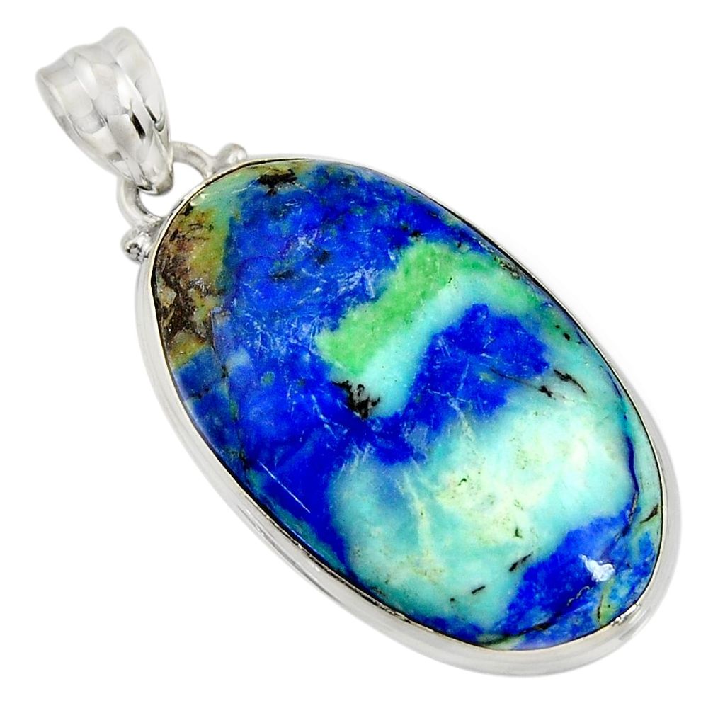 32.14cts natural blue turquoise azurite 925 sterling silver pendant r8612