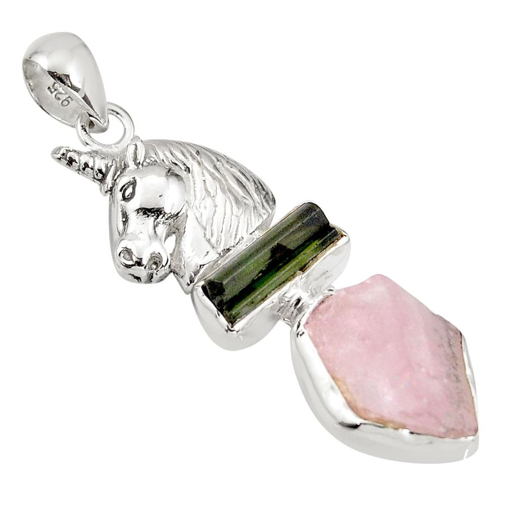 10.70cts natural morganite rough tourmaline rough 925 silver horse pendant r8805