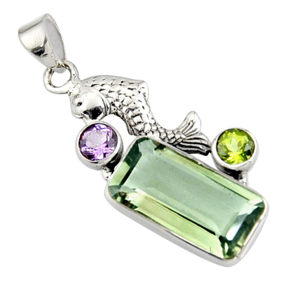 8.83cts natural green amethyst amethyst 925 sterling silver fish pendant r9084