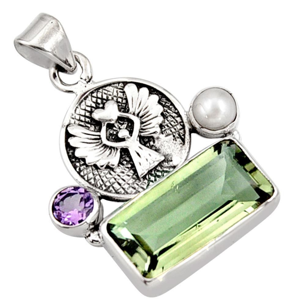 8.42cts natural green amethyst amethyst pearl 925 sterling silver pendant r9087