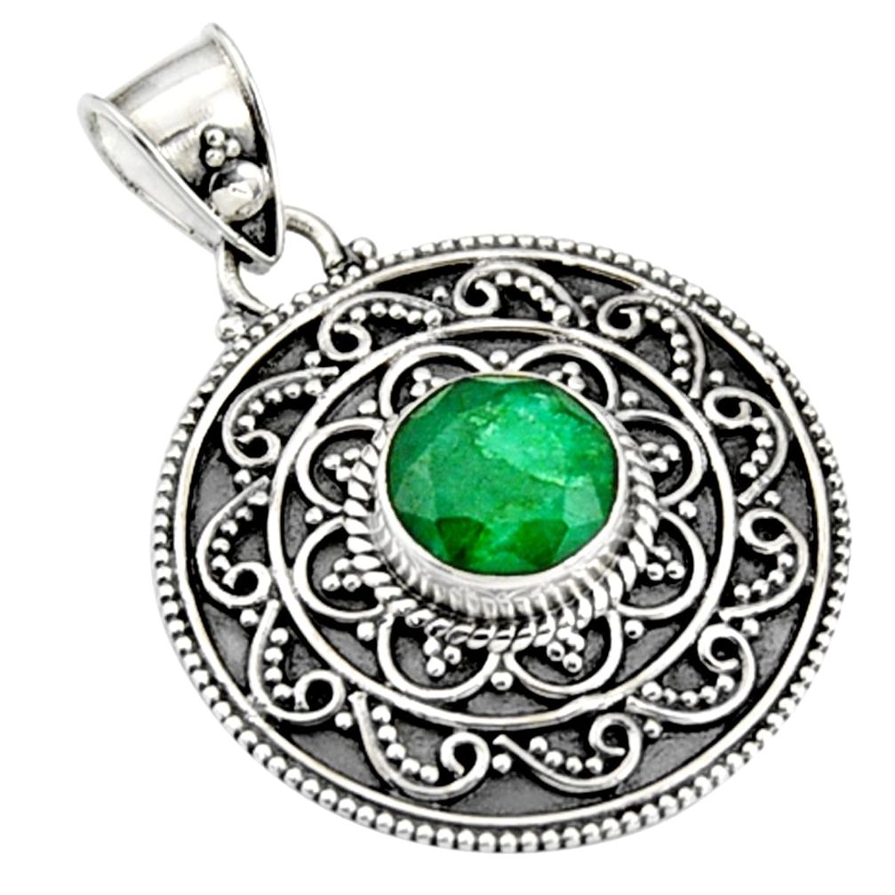 3.16cts natural green emerald 925 sterling silver pendant jewelry r9301