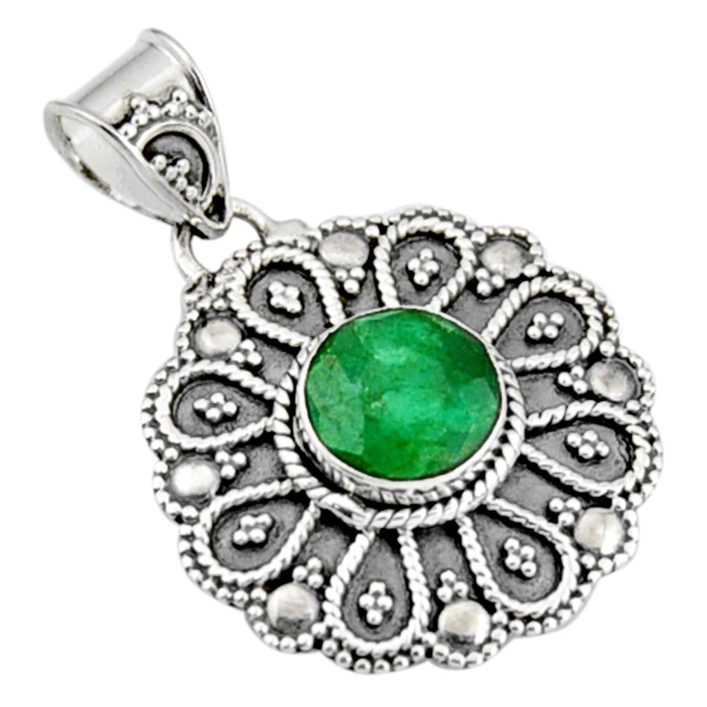 3.13cts natural green emerald 925 sterling silver pendant jewelry r9302