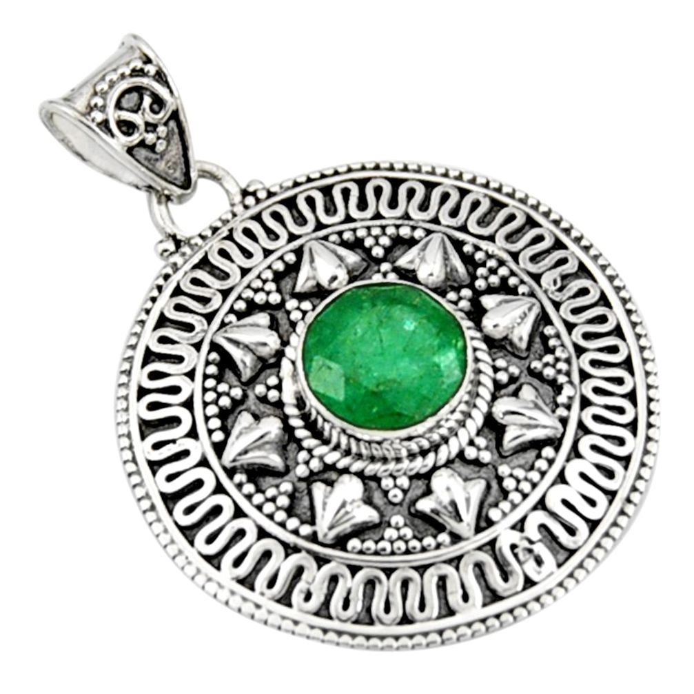 925 sterling silver 3.24cts natural green emerald round pendant jewelry r9303