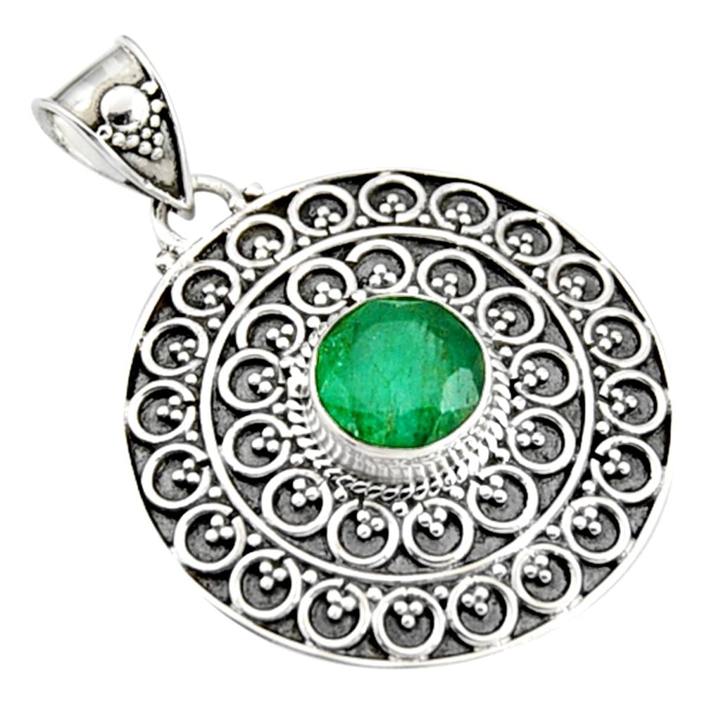 3.21cts natural green emerald 925 sterling silver pendant jewelry r9305